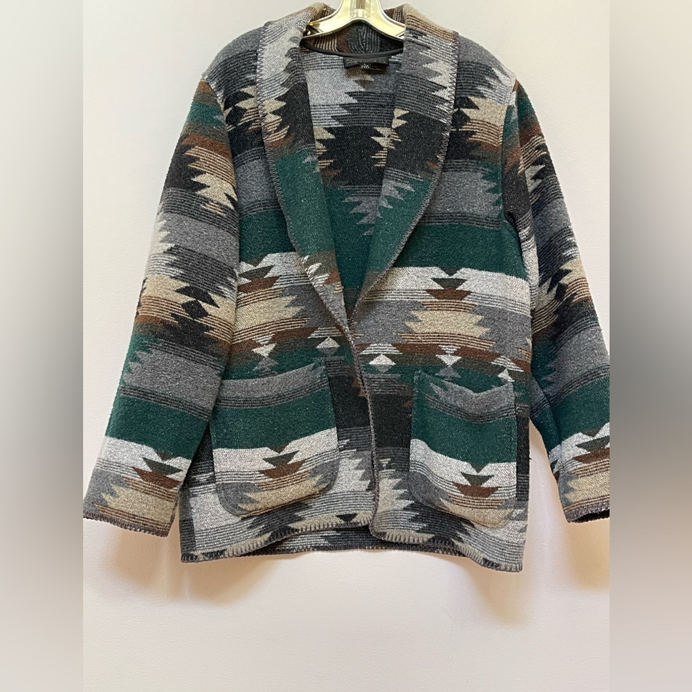 Karen Kane Wool Blend Blanket Tribal Style Jacket Coat Shawl Collar USA …